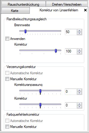 Palette zur Objektivfehlerkorrektur